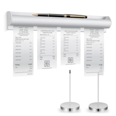 Imagem de Henoyso Rack de verificação deslizante de alumínio de 30 cm com compartimento para caneta e 2 peças de porta-recibos, armazenamento de recibos, restaurante, comida, caminhão, bilhetes, acessórios