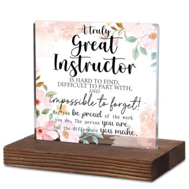 Imagem de PQUCXZ Presente de agradecimento ao instrutor, placa de mesa acrílica com arte floral e citação motivacional, decoração de base de madeira rústica para reconhecimento de professor, mentor, treinador