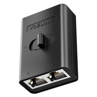 Imagem de VCELINK Interruptor de rede RJ45 de 2 portas, divisor Ethernet 5.1 cm 1-out ou 2.5 cm 2-out, seletor de Ethernet passivo sem energia 1000Mbps CAT8/CAT7/Cat6A/Cat6/Cat5e/Cat5, PoE, interruptor