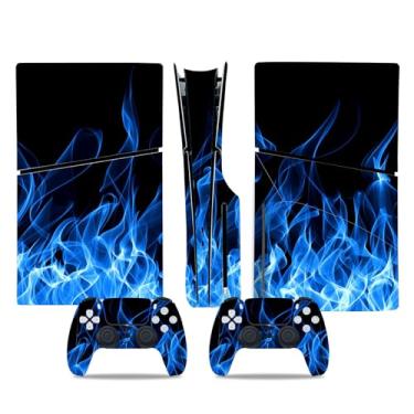Imagem de Skin Decal Compatible with PS5 Slim Disc, Vinyl Wrap Protective Game Sticker Cover for Wireless Console & Controller (Blue Flame)