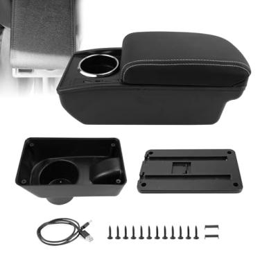 Imagem de Sporacingrts Caixa de apoio de braço compatível com Mitsubishi Mirage 2014-2024, console central de carro com 6 portas USB, armazenamento de camada dupla, almofada deslizante de couro PU, suporte de