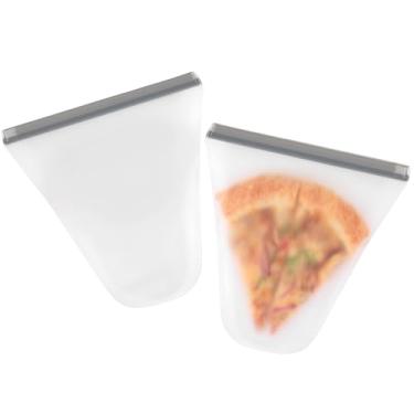 Imagem de Lerine Pacote com 2 sacos reutilizáveis para congelador de pizza, herméticos e à prova de vazamento, livre de BPA, pode ser lavado na lava-louças, recipiente de armazenamento de pizza para sobras de