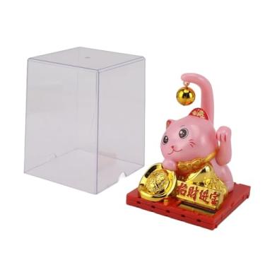 Imagem de Jeanoko Enfeite de gato da sorte, braço acenando luz movida a energia solar, decoração da sorte gato da sorte para mesas janelas painéis de carro, rosa (grande)