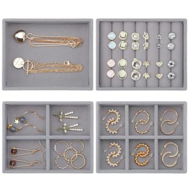 Imagem de Ewen 4 mini bandejas empilháveis para exibição e armazenamento de joias em 4 layouts diferentes para inserções de gavetas, estojos de joias de veludo de 12 x 9,5 x 2,5 cm para organização de proteção