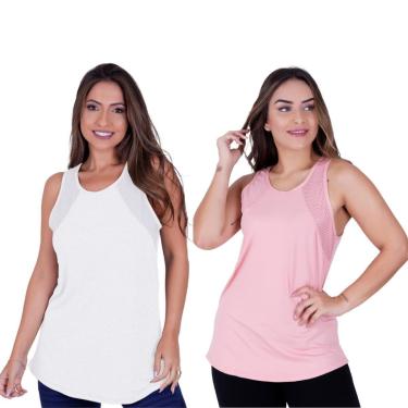 Imagem de Kit 2 Regata Feminina Camiseta Academia Tapa Bumbum Fitness Detalhe Tela Viscolycra-Feminino
