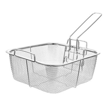 Imagem de Cesta de batatas fritas, cesta de fritura de aço inoxidável com alça quadrada coador de fritura batatas fritas, suporte de lascas, escumadeira de arame de malha para coador de cozinha escumadeira