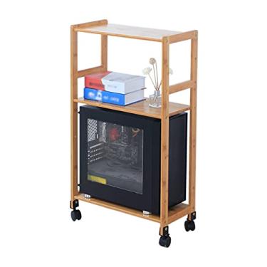 Imagem de YWangQiang Suporte para CPU Mobile PC Tower Stand Multicamadas CPU, com 4 rodas giratórias, suporte de chão de mesa de madeira com suporte de torre de computador de ventilação