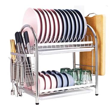 Imagem de BSNANCA Escorredor de pratos - escorredor de pratos e tábua de drenagem, prato de cozinha grande, escorredor de pratos, bandeja de armazenamento, talheres, escorredor de pratos, economia de sala