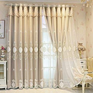 Imagem de Cortina blecaute de tule de camada dupla para sala de estar, elegante painel de cortinas escurecimento em camadas, blecaute em camadas, isolamento térmico, para quarto de menina, com isolamento