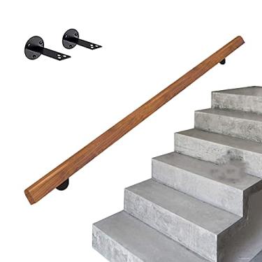 Imagem de SENNIAN Corrimão de escada, kit de barra de apoio (1 pés-6 m). Trilhos de escada de madeira maciça, alças antiderrapantes interiores de vila loft cerca de corredor de acesso familiar, pinho (tamanho