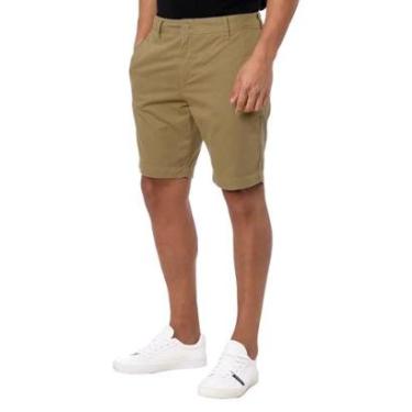 Imagem de Bermuda Calvin Klein Jeans Masculina Sarja Chino Pockets Label Cáqui-Masculino