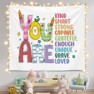Imagem de Forola Tapeçaria de parede inspiradora para quarto de crianças, 150 x 129 cm, design de afirmações de animais, decoração motivacional para cabeceira de sala de aula para berçário (colorido - You are