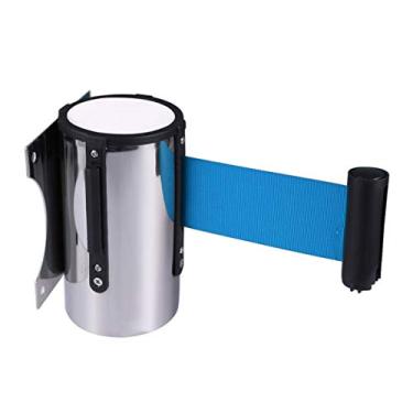 Imagem de YWangQiang Suporte de parede com controle de multidão, cinto de barreira retrátil de 5 m, cinto telescópico, cinto de segurança de fila de nuvem para banco aeroporto hotel empresa (azul)