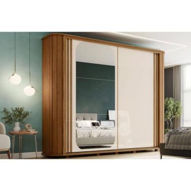 Imagem de Guarda Roupas 2 Portas De Correr (1 C/ Espelho) 2 6 Gavetas C/ Pés Mozzate Nature/off White Ou Preto - Henn