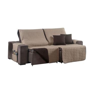 Imagem de Kit de Protetor para Sofá Retrátil 2 Módulos Assento de 2,40m e Capas para Almofadas 45x45cm, 3 Peças em Matelado Dupla Face (Shieldd Cáqui/Marrom)