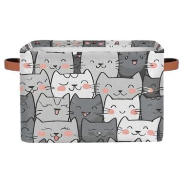 Imagem de hongjinglin Pequenas cestas de armazenamento para gatos, cinzento, com alças, caixas de armazenamento de brinquedos infantis, organizador de cubo de tecido, dobrável, cesto organizador para berçário