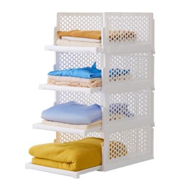 Imagem de Uni HIMO Cesta de armazenamento de plástico removível, organizadores de armário empilháveis com gaveta, recipiente de prateleira estável reforçado para banheiro, lavanderia, armazenamento de roupas