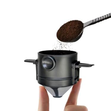 Imagem de Filtro de café dobrável aço inoxidável portátil gotejamento café titular funil cesta reutilizável(1 pc)