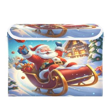 Imagem de SEHANY Cestas de armazenamento de Papai Noel de Natal com tampas, organizador de caixas de armazenamento de tecido para armário de roupas, cobertor de escritório, berçário, 42 x 32 x 30 cm