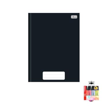 Imagem de Kit Caderno Brochura Capa Dura Tilibra Preto 80 Folhas + Caneta Esferográfica Pote 24 Unidades + Marca Texto Boss 04 Cores Pastel