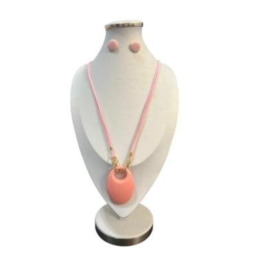 Imagem de Maxi Colar Elegante Feminino Pedra Resina Cordão Kit Brinco - MLBpel, 