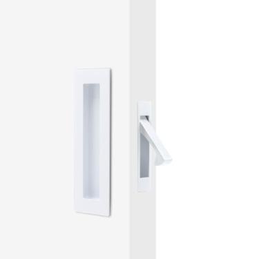 Imagem de Dontay Puxadores de porta de bolso deslizantes, ferragens de aço inoxidável 304 sem trava, puxadores de dedo embutidos, puxador de borda resistente (1 conjunto, branco, 4,72 polegadas)