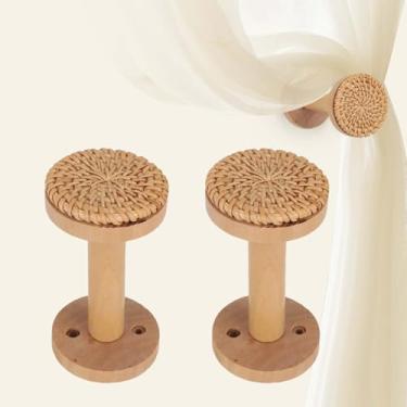 Imagem de Dois Prendedores de Cortina em Estilo Boêmio, de Madeira e Rattan com Acessórios Adequados para Portas e Janelas Sala Estar Quarto