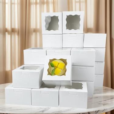 Imagem de 28 caixas brancas para biscoitos, 10 x 10 x 6 cm, caixas de padaria com janela para assados, cupcakes, biscoitos e morangos