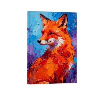Imagem de Animais Pintura Arte Parede - Raposa Laranja - Impressões em tela - Moderno Colorida Pôster para decoração sala de estar 40x60cm Tela Embrulhada