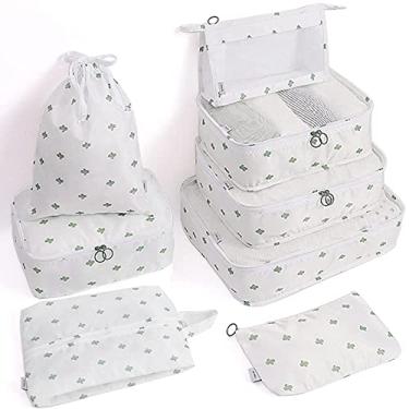 Imagem de 8 Conjunto de Cubos Embalagem para Malas Organizadores Acessórios Bagagem Viagem Sacolas Armazenamento Grandes e Leves Equipamento com Design Malha Alça Fivela Zíper Reforçado em Duas Direções Organiz