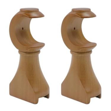 Imagem de HEVSTIL Pacote com 2 suportes de varão de cortina de madeira, suportes de extremidade de retorno para postes de 3 cm para varões de cortina, suporte de parede, madeira