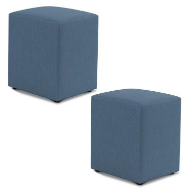 Imagem de Kit 02 Puffs Decorativos Sala De Estar Quadrado 36x47cm Linho Denim - Desk Design