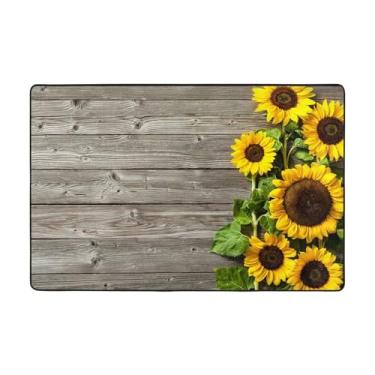 Imagem de ZERAOKE Tapetes de área de girassol com tema de plantas para sala de estar de 1,2 x 1,8 m, tapete macio e moderno, tapetes felpudos antiderrapantes para decoração de casa, tapete lavável para quarto,