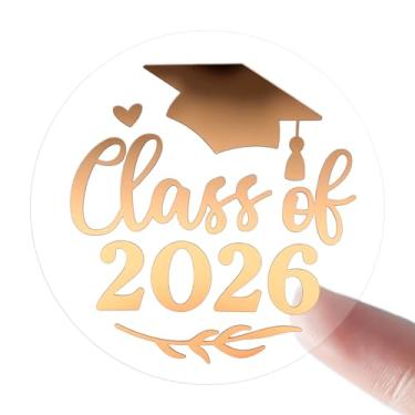 Imagem de Pacote com 100 adesivos de graduação em folha de ouro rosa transparente Class of 2026 – Etiquetas transparentes em relevo para convites, envelopes e lembrancinhas de festa – Adesivos de graduação de 4