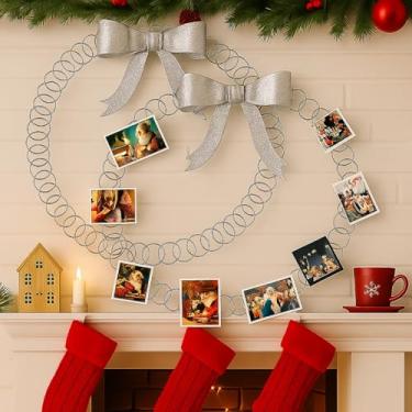Imagem de Kritkin 2 porta-cartões de Natal, exibição de fotos, guirlanda, decoração de parede, guirlanda de metal em espiral com laço de arame, exibição de cartão de felicitações, inserção de imagem, decoração