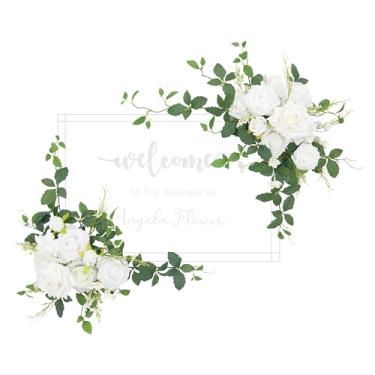 Imagem de Angela flower 2 peças, branco, verde, folhas de menta, placa de boas-vindas de luxo, flores artificiais, decoração de casamento, arranjos florais pendurados para cerimônia, recepção, placa de entrada