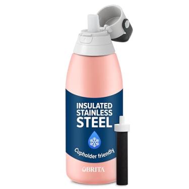Imagem de Brita Garrafa de água filtrada isolada com canudo, reutilizável, e enchimento de meia para homens e mulheres, metal de aço inoxidável, rosa, 947 ml