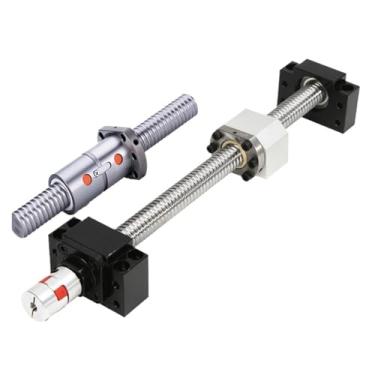 Imagem de Conjunto de fuso esférico CNC: Parafuso esférico de 25 mm SFU2505/SFU2510 usinado + porca esférica RM2505 2510 + suporte final BK20 BF20 + acoplador 17 x 14 mm (SFU2510 porca única, 350 mm)