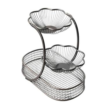Imagem de Fenteer Fruteira de, fruteira decorativa de vários andares para armazenar frutas, legumes e lanches na mesa de jantar, Preto