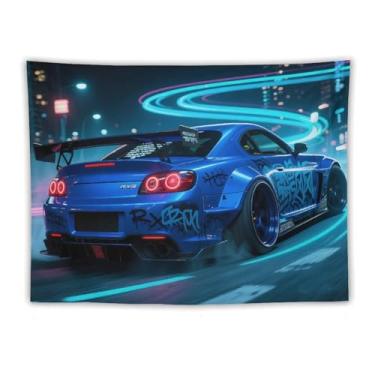 Imagem de HouLaiZhe JDM Tapeçaria de carro anime Drift Car Rx8 esportes pendurar na parede quarto decoração de casa tapeçarias estética piquenique decoração de parede arte de parede para dormitório sala de