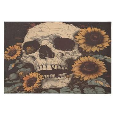 Imagem de CEBUGI Tapete de área 60 x 90 cm, macio, lavável, antiderrapante, com suporte de borracha, caveira, girassóis, tapetes para sala de estar, quarto, decoração de casa