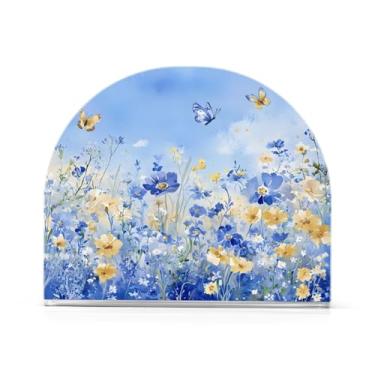 Imagem de Qilmy Porta-guardanapos azuis de flores silvestres e borboletas para mesas – Porta-guardanapos para cozinha, porta-guardanapos de mesa, porta-guardanapos de coquetel, porta-guardanapos de papel292