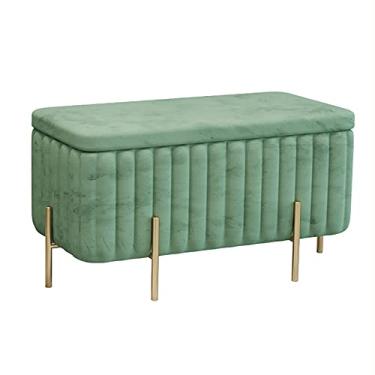 Imagem de FAMEOYA Luxuoso banco otomano de armazenamento de veludo com pés de metal, apoio para os pés otomano estofado contemporâneo, banco de armazenamento macio na extremidade da cama para quarto - verde
