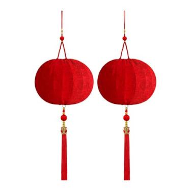 Imagem de rockible 2x Lanternas Decorativas para o Ano Lunar Chinês, Lanterna de Tecido Vermelho para o Festival da Primavera, Redondo