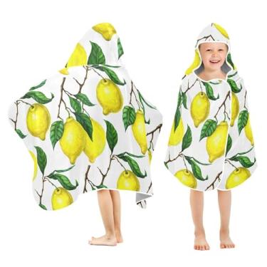 Imagem de Burbuja Toalha de banho com capuz com limões amarelos brilhantes para crianças, toalha de praia de pelúcia macia absorvente para meninas e meninos 3-10 anos, 61 x 127 cm