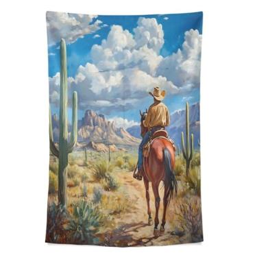 Imagem de STAYTOP Tapeçaria de parede de cowboy montando cavalo tapeçaria para decoração de casa dormitório sala de estar quarto tapete de parede (90 × 60 pol)