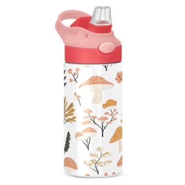 Imagem de xigua Cute Mushrooms Garrafa de água infantil com canudo – Copo de aço inoxidável à prova de vazamento de 340 g para esportes, creche