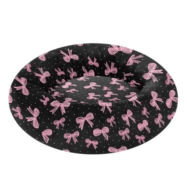 Imagem de SEHANY Cama fofa para cachorro rosquinha com laço rosa removível e lavável, pequena cama redonda para gatos, cama fofa super macia para animais de estimação com fundo antiderrapante para cães pequenos
