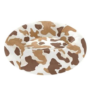 Imagem de SEHANY Cama de cachorro com estampa de vaca marrom, removível e lavável, pequena, redonda, cama de gato fofa, super macia, confortável para animais de estimação com fundo antiderrapante para cães