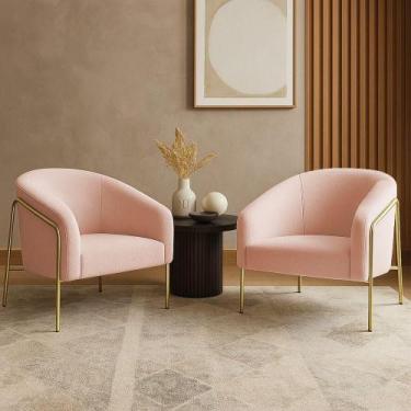 Imagem de Poltrona Sala Industrial Alta Dourado Kit 2 Stella Bouclê D03 - D'ross